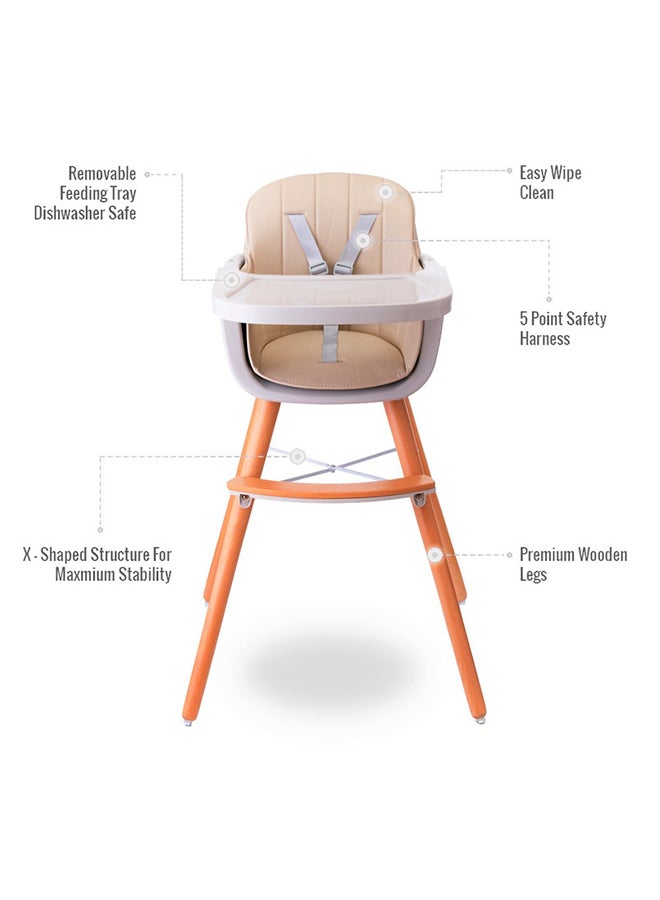 TEKNUM Premium Dual Height Wooden High Chair - Ivory  - Image 3