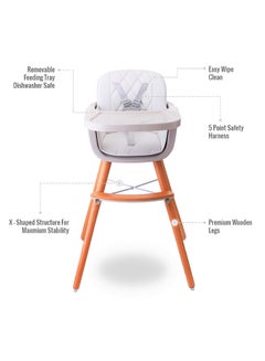 TEKNUM Premium Dual Height Wooden High Chair - White  - Image 3