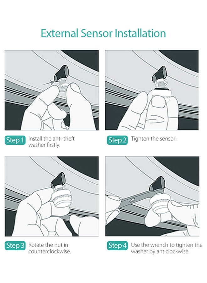 Tire Pressure Monitoring System Wireless Real-time LCD Display 4 External Sensor Alarm Function
