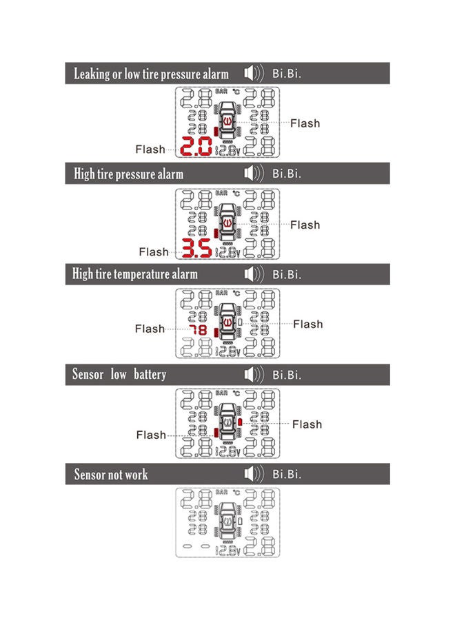 Tire Pressure Monitoring System Wireless Real-time LCD Display 4 External Sensor Alarm Function
