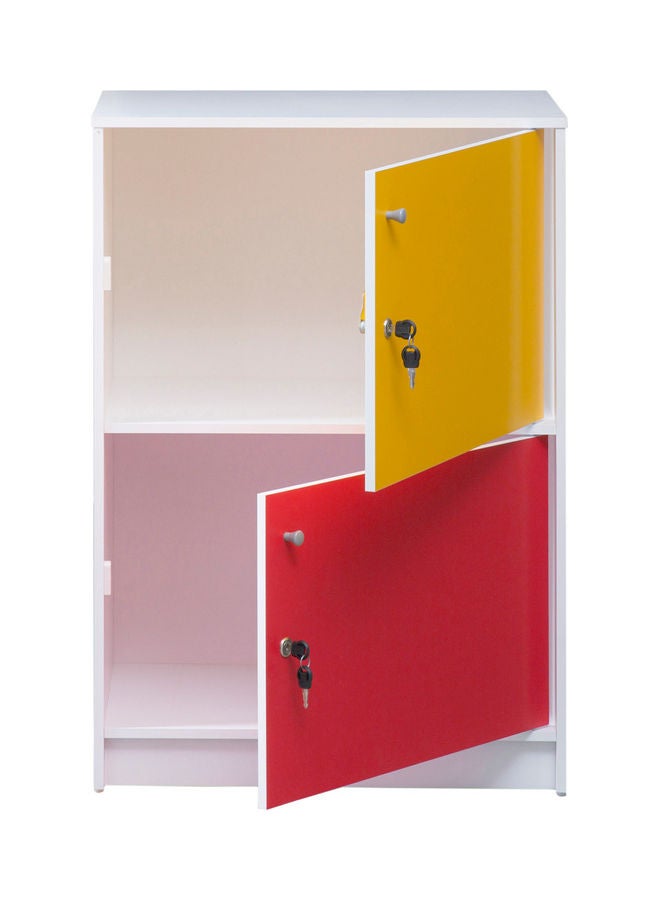 دبيلو تي- إيزي كير خزانة تخزين ببابين مع أبواب للمنزل والمكتب، متعددة الألوان أبيض/أحمر/أصفر - Image 1