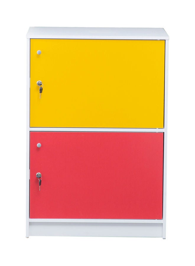 دبيلو تي- إيزي كير خزانة تخزين ببابين مع أبواب للمنزل والمكتب، متعددة الألوان أبيض/أحمر/أصفر - Image 3