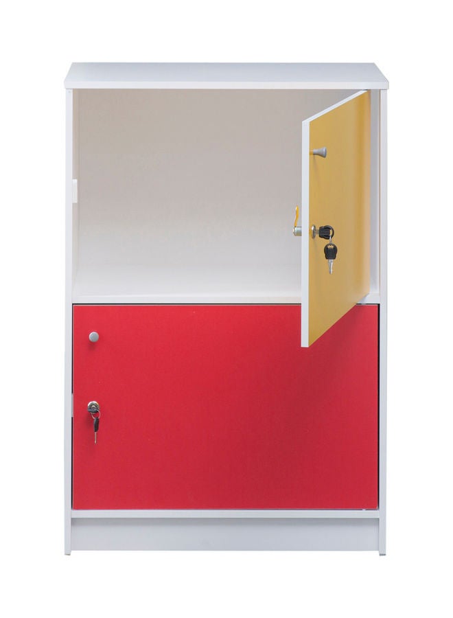 دبيلو تي- إيزي كير خزانة تخزين ببابين مع أبواب للمنزل والمكتب، متعددة الألوان أبيض/أحمر/أصفر - Image 2