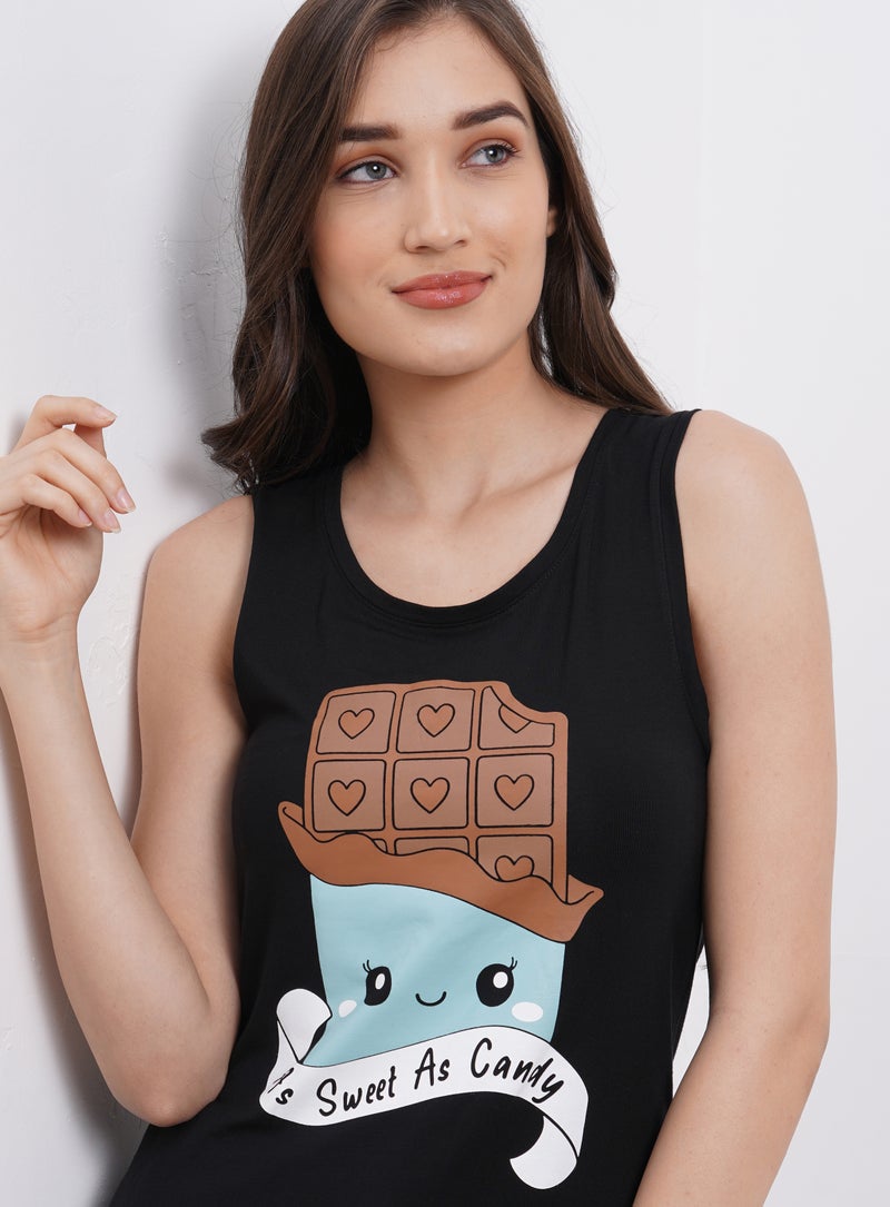 Aila Casual Tank Top With Shorts Set Navy/Black/Brown  - Image 4
