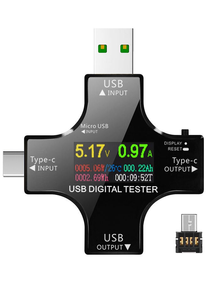 2 in 1 USB Tester with Digital Display and Connector Black  - Image 1