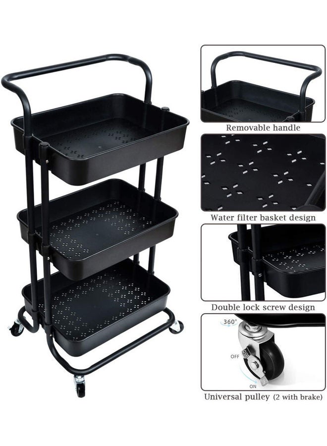 ALMUFARREJ - 3-Tier Utility Cart Rolling Storage Shelf Black 43x36x87cm - Image 1