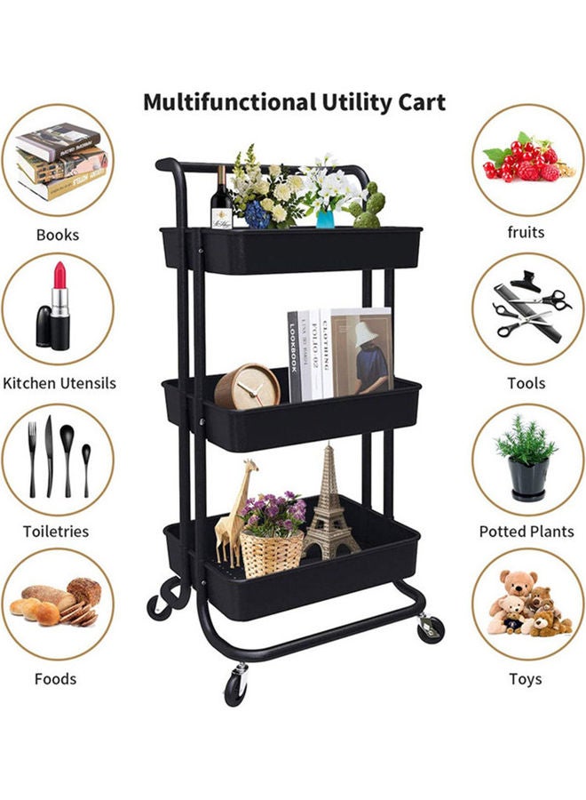 ALMUFARREJ - 3-Tier Utility Cart Rolling Storage Shelf Black 43x36x87cm - Image 1