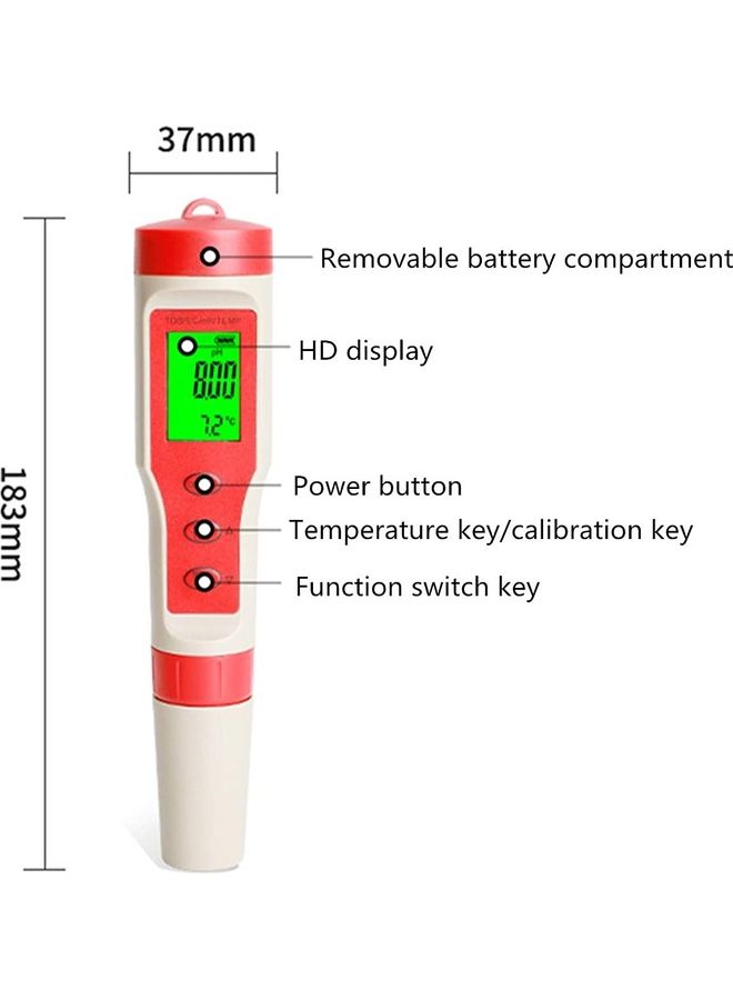 Generic 4-in-1 Multi Function Water Detector Test Pen For Swimming Pool Red  - Image 2