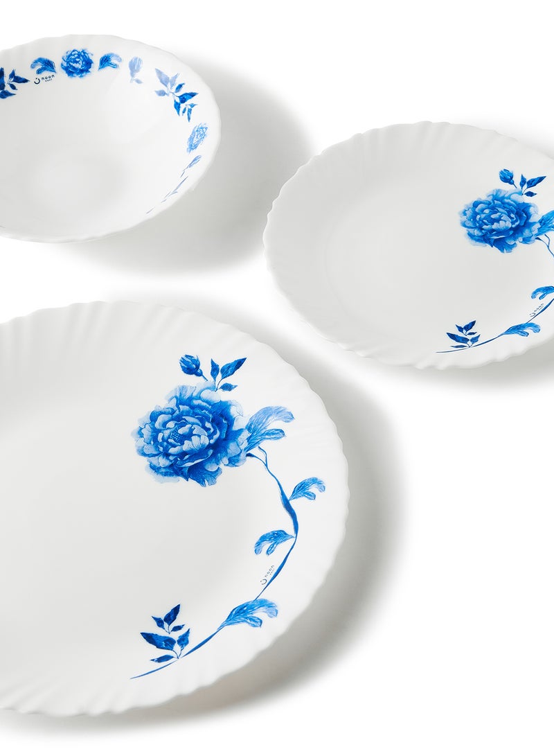 Noon East - 12 Piece Opalware Dinner Set For Everyday Use - Light Weight Dishes, Plates - Dinner Plate, Side Plate, Bowl - Serves 4 - Printed Design Eloni White - Image 1