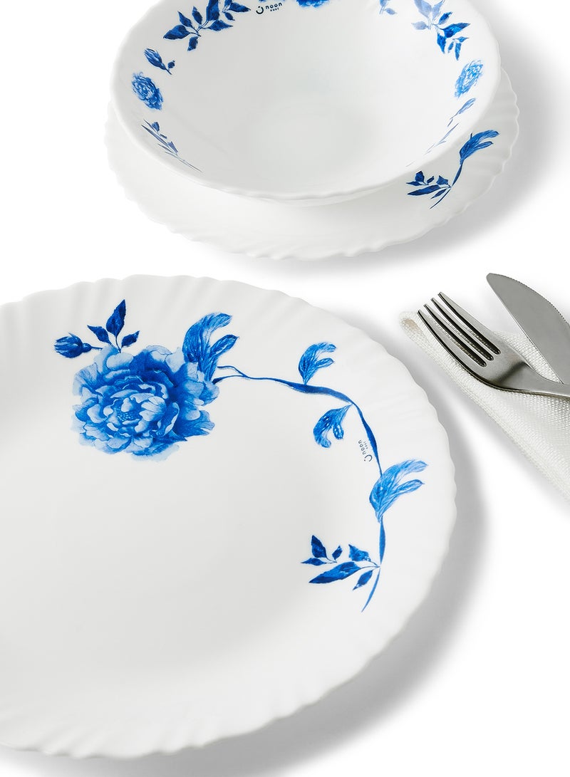 Noon East - 12 Piece Opalware Dinner Set For Everyday Use - Light Weight Dishes, Plates - Dinner Plate, Side Plate, Bowl - Serves 4 - Printed Design Eloni White - Image 1