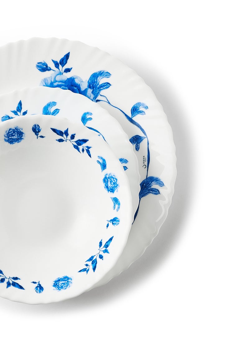 Noon East - 12 Piece Opalware Dinner Set For Everyday Use - Light Weight Dishes, Plates - Dinner Plate, Side Plate, Bowl - Serves 4 - Printed Design Eloni White - Image 1