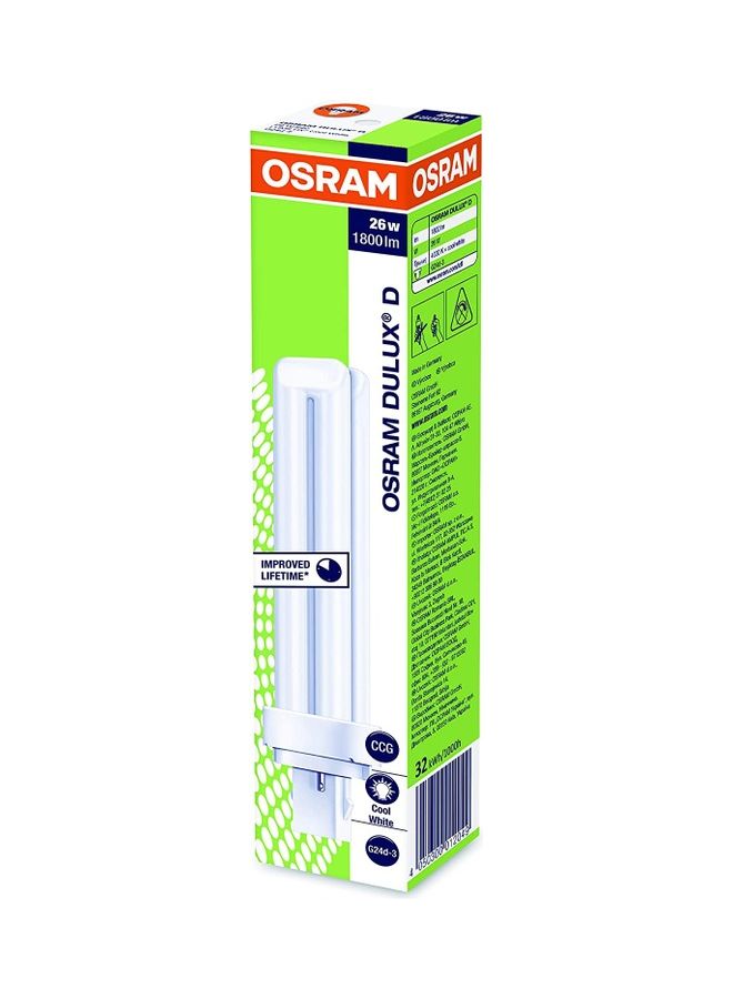 Osram - 1800lm Compact Fluorescent Lamp Dulux D 26W 840 G24D-3 2-Pin Base 32/KWH Cool White 1800mm - Image 1