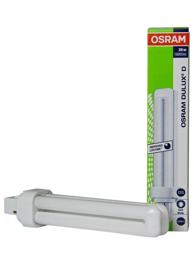 Osram - 1800lm Compact Fluorescent Lamp Dulux D 26W 840 G24D-3 2-Pin Base 32/KWH Cool White 1800mm - Image 1