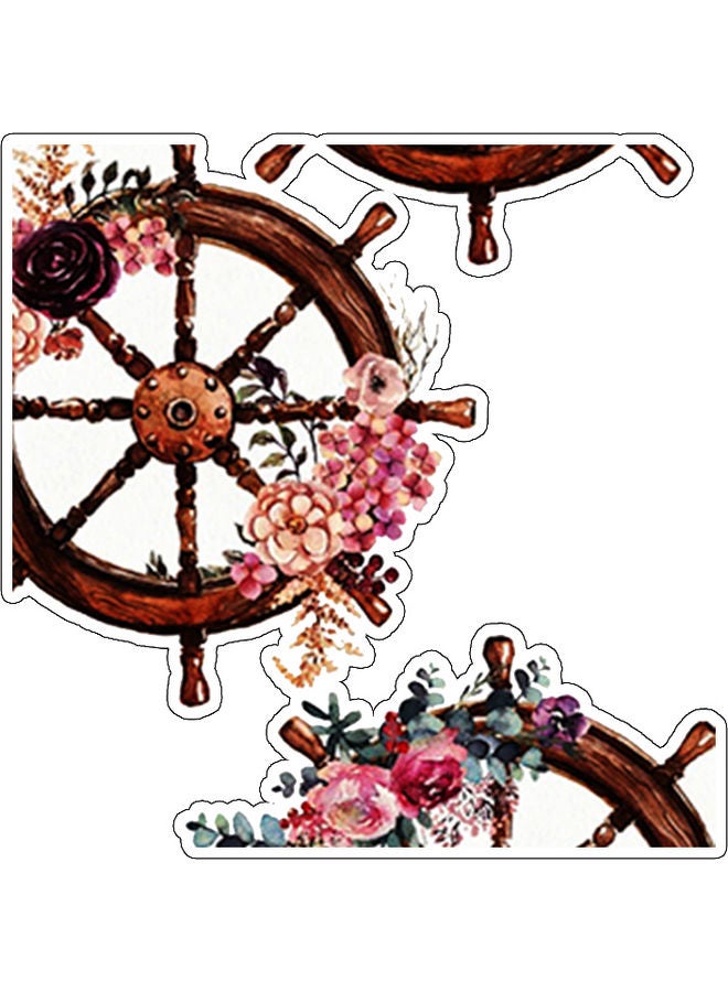 Wheel With Flowers Printed Wall Sticker Multicolour