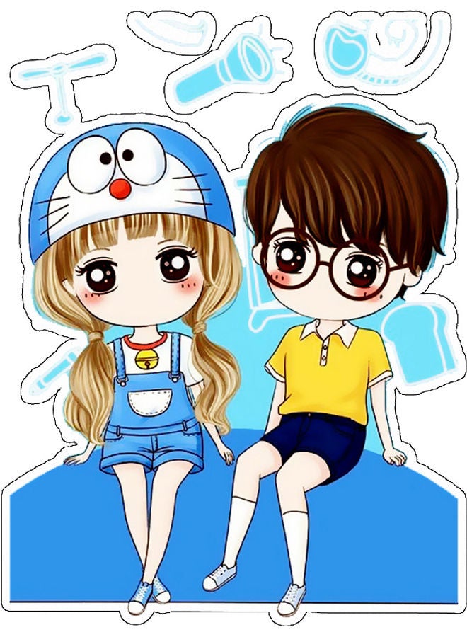 Cartoon Boy And Girl Printed Wall Sticker Multicolour