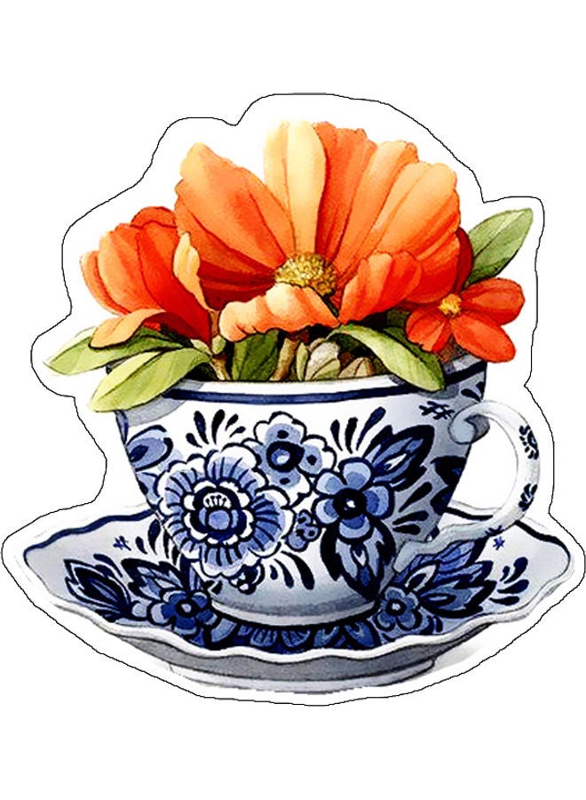 BP Flower With Pot Printed Wall Sticker Multicolour