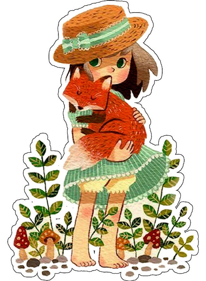 BP Girl With Fox Printed Decorative Wall Sticker Multicolour