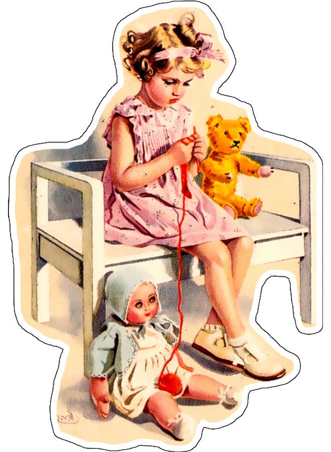 BP Girl With Toy Printed Wall Sticker Multicolour