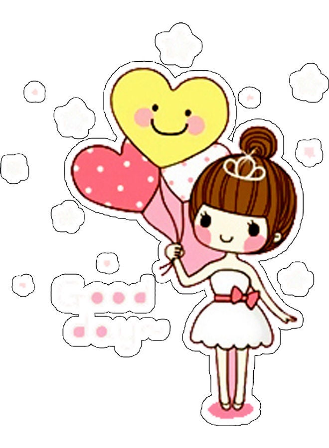 Cartoon Girl With Balloon Printed Wall Sticker Multicolour