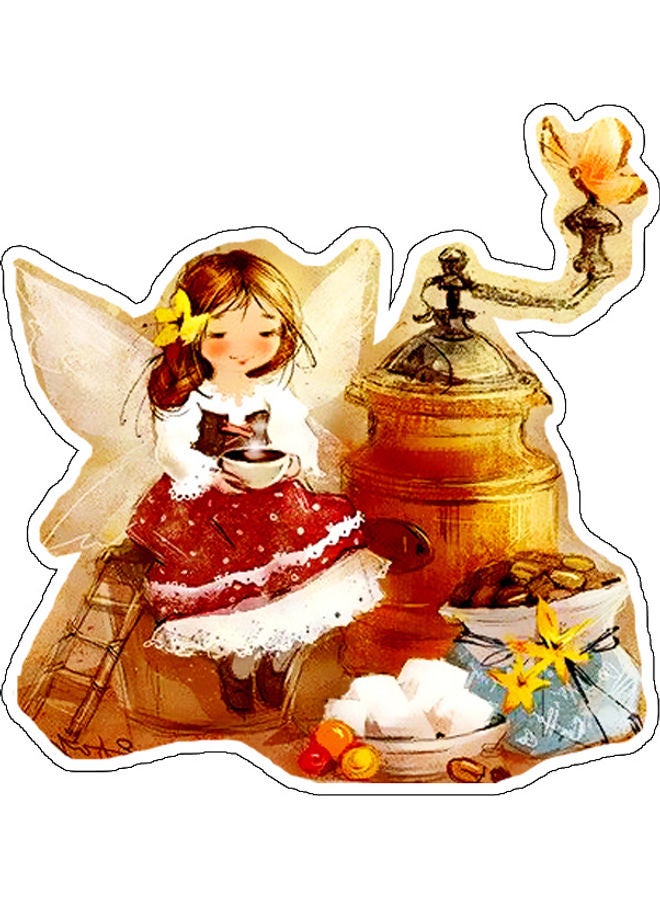 بي بي ملصق جداري بطبعة فتاة صغيرة جالسة متعدد الألوان