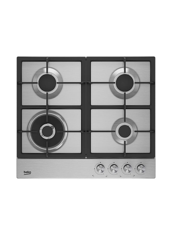 Beko 60cm Builtin Gas Hob, Full Safety, 4 High Efficiency Gas Burner, Cast Iron Pan Support, Integrated Ignition, Front-left Zone(5 Kw), Front-right Zone(1 kw), Rear-left Zone(1.8 kw), Rear-right Zone(1.8 kw) HIAW64225SXL Multicolour  - Image 1