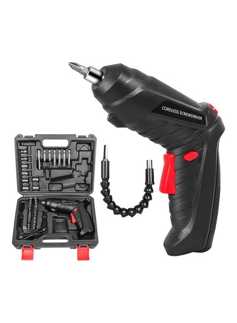 Cordless Rechargeable Screwdriver And Bits Set Black/Red
