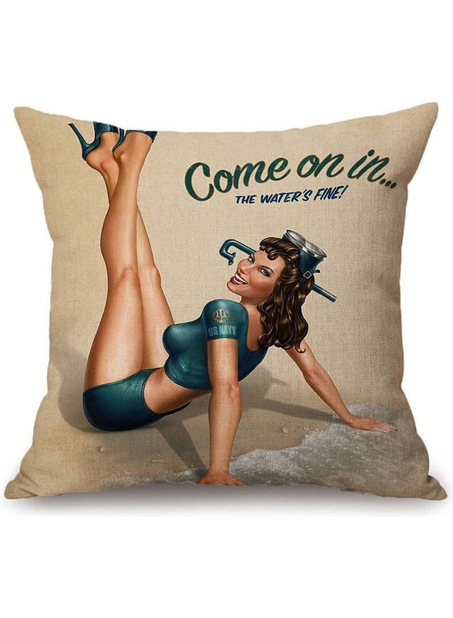 Printed Cushion Cover Beige/Blue/Green - Image 1