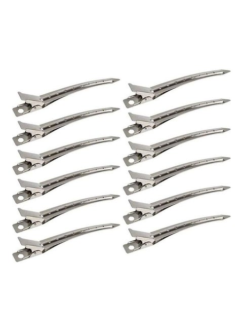 12-piece Rustproof Metal Alligator Curl Clips with Holes Sillver