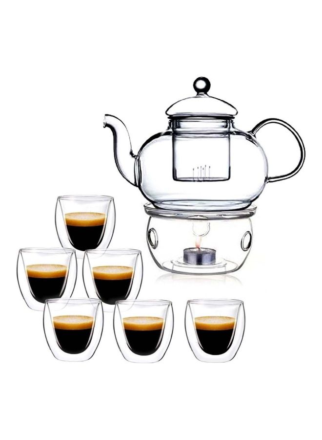 Liying 8-Piece Heat-Resistant Double Wall Borosilicate Glass Infuser Teapot Set With Warmer Clear 600ml  - Image 1