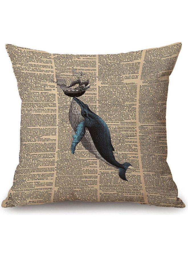 Printed Cushion Cover Beige/Blue/White - Image 1