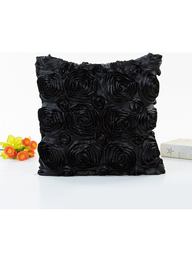 Ribbon Embroidered Open Zipper Cushion Cover Black - Image 1