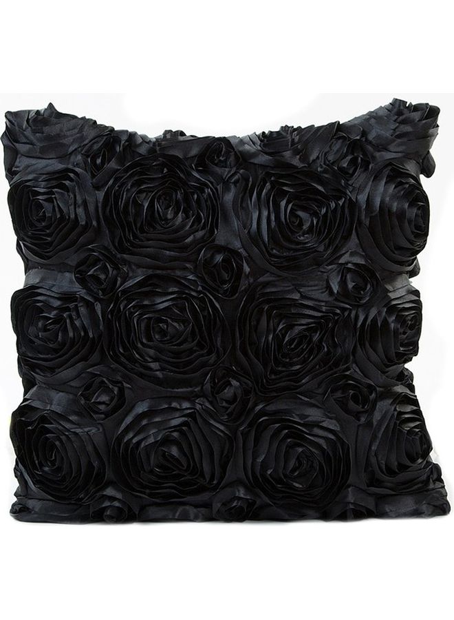 Ribbon Embroidered Open Zipper Cushion Cover Black - Image 2