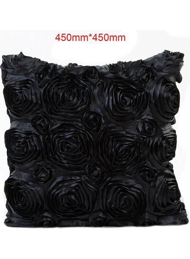 Ribbon Embroidered Open Zipper Cushion Cover Black - Image 3