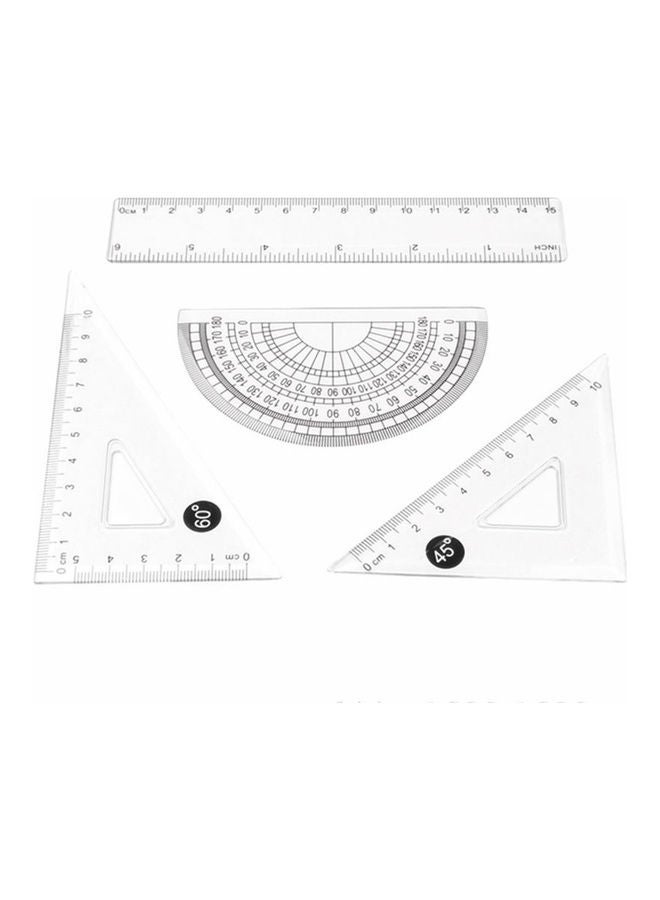طقم مسطرة أدوات هندسية من البلاستيك للرياضيات مكون من 4 قطع شفاف - Image 1