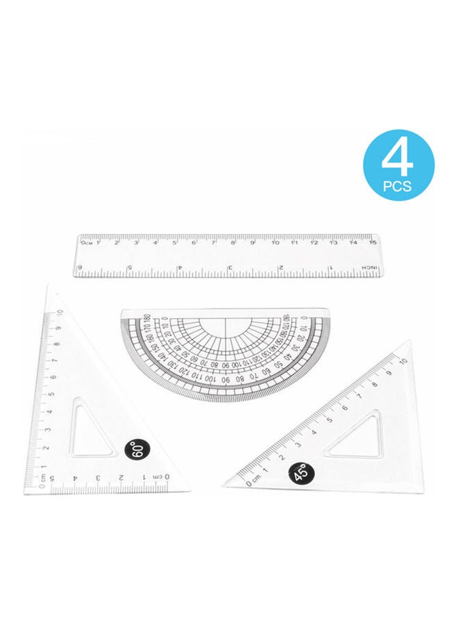 طقم مسطرة أدوات هندسية من البلاستيك للرياضيات مكون من 4 قطع شفاف - Image 2