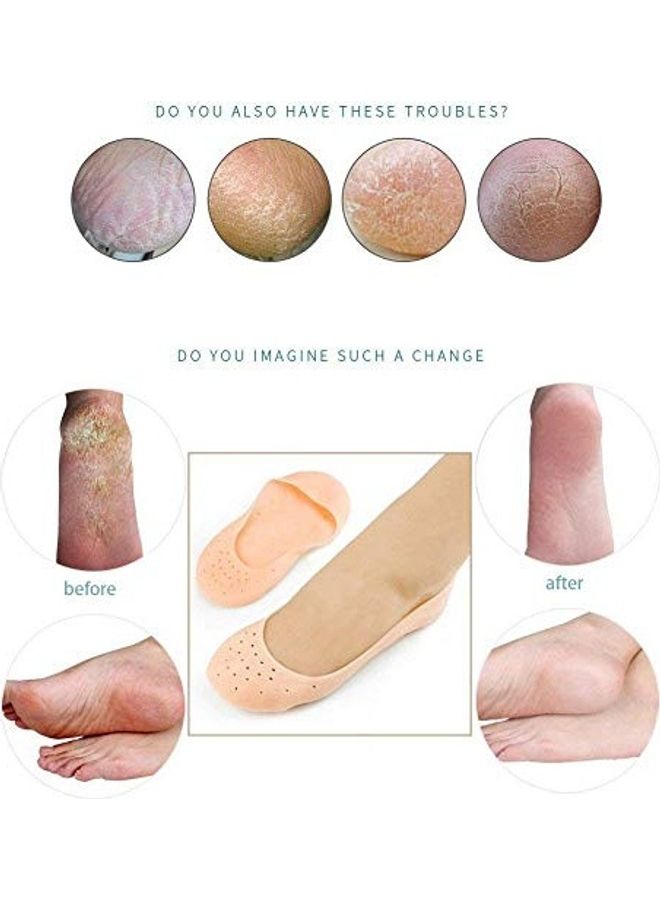 Topinon 2-Pair Anti Crack Full Length Silicone Foot Protector Moisturizing Socks Beige  - Image 3