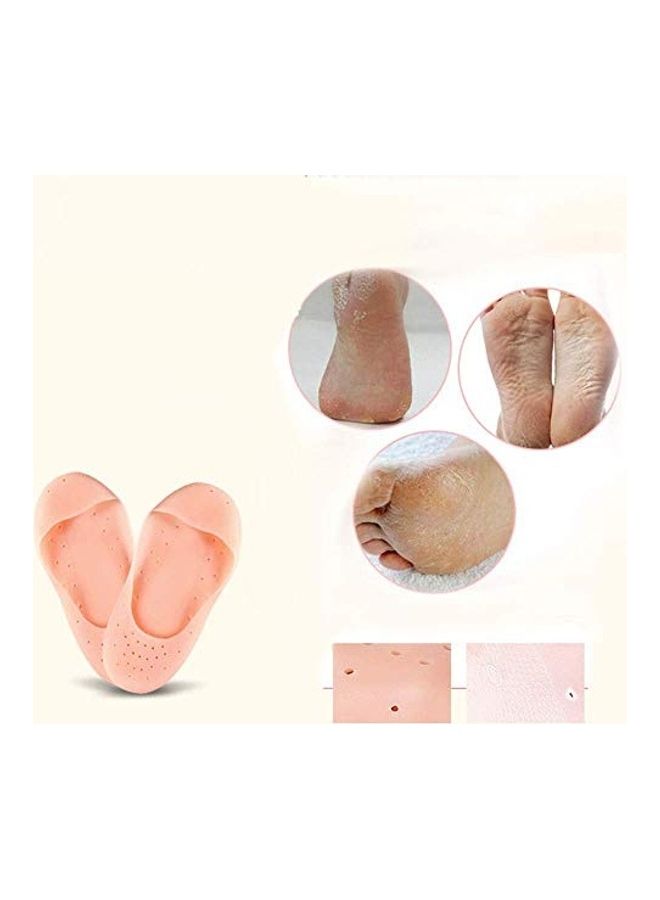 Topinon 2-Pair Anti Crack Full Length Silicone Foot Protector Moisturizing Socks Beige  - Image 4