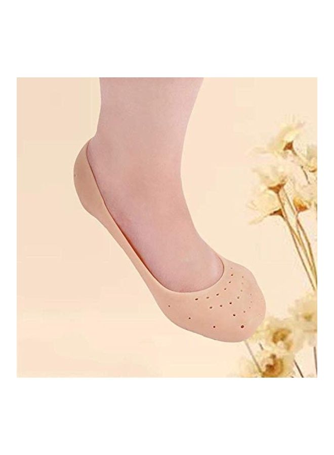 Topinon 2-Pair Anti Crack Full Length Silicone Foot Protector Moisturizing Socks Beige  - Image 5
