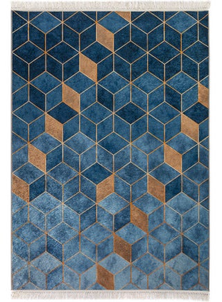 Rectangular Soft Touch Carpet Blue/Gold 120x80cm - v1628717624/N49859534A_1