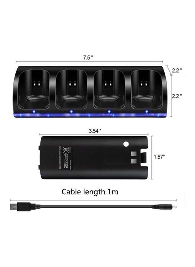 قاعدة شحن بعدد 4 بطاريات قابلة للشحن بقوة 2800 مللي أمبير في الساعة وكابل USB أسود