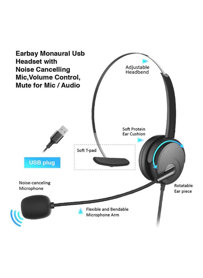 سماعة رأس فردية للكمبيوتر بمنفذ USB تثبّت على الرأس أسود - Image 4