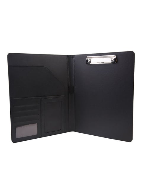 A4 Multi-Functional File Folder PU Leather Business Padfolio Paper Document Storage Organizer Black