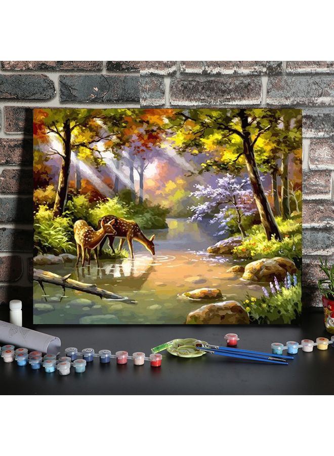 لوحة فنية بتصميم غابة مرسومة بمجموعة ألوان زيتية على قماش الكانفاس متعدد الألوان - Image 2