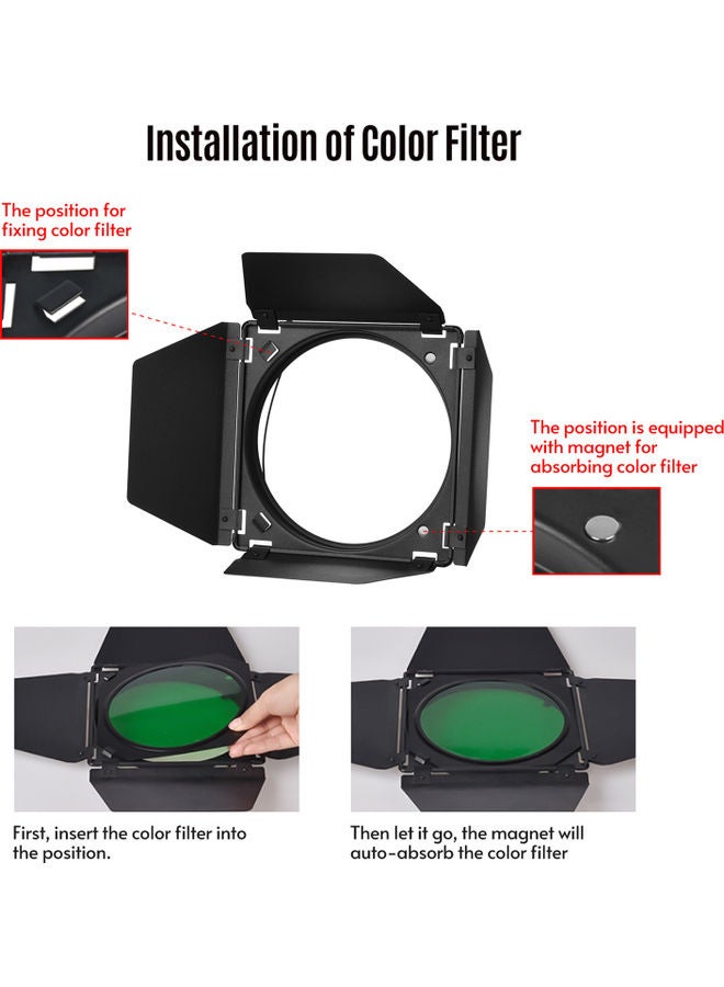 أندوير حاجز ضوء للتصوير الفوتوغرافي مع 4 فلاتر ملونة وشبكة أسود - Image 5
