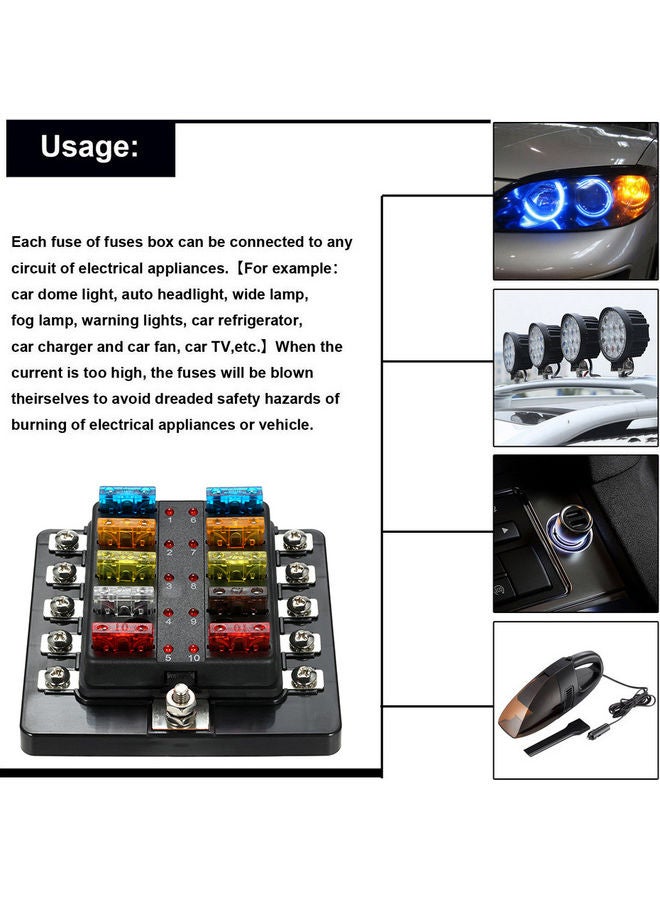 Generic 10 Way Blade Fuse Box With LED Indicator  - Image 3