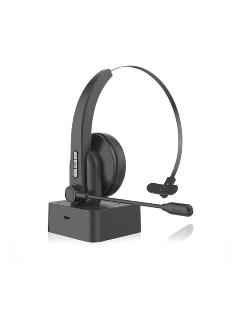 Single Ear Head-Mounted Wireless Headset with Mic Black
