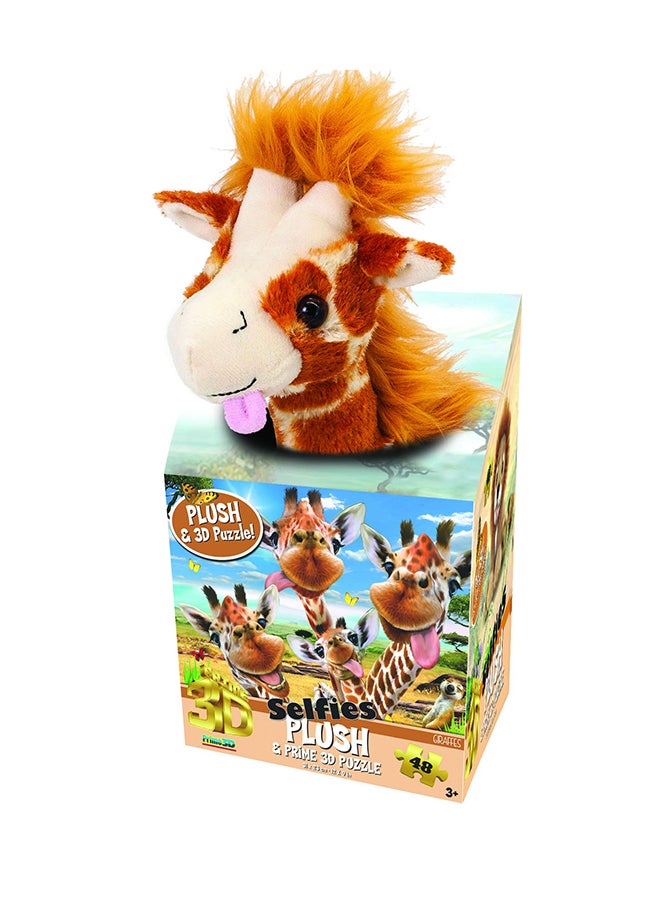 برايم 3D لعبة أحجيات قطع التركيب بتصميم زرافة سيلفي من هوارد روبنسون مكونة من 48 قطعة مع دمية محشوة. - Image 1