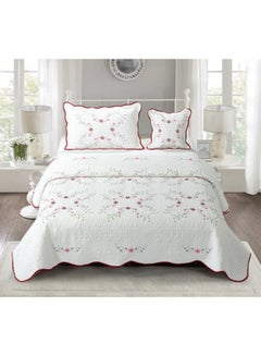 RISHAHOME 4-Piece Bison Hide Comforter Set Microfiber White/Red 160x210cm 