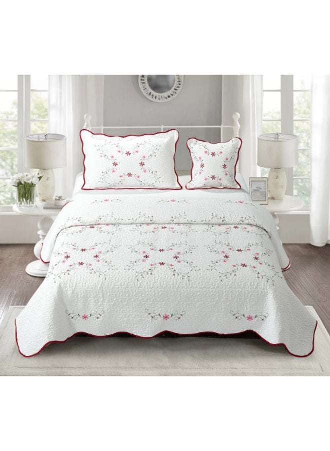RISHAHOME 4-Piece Bison Hide Comforter Set Microfiber White/Red 160x210cm 