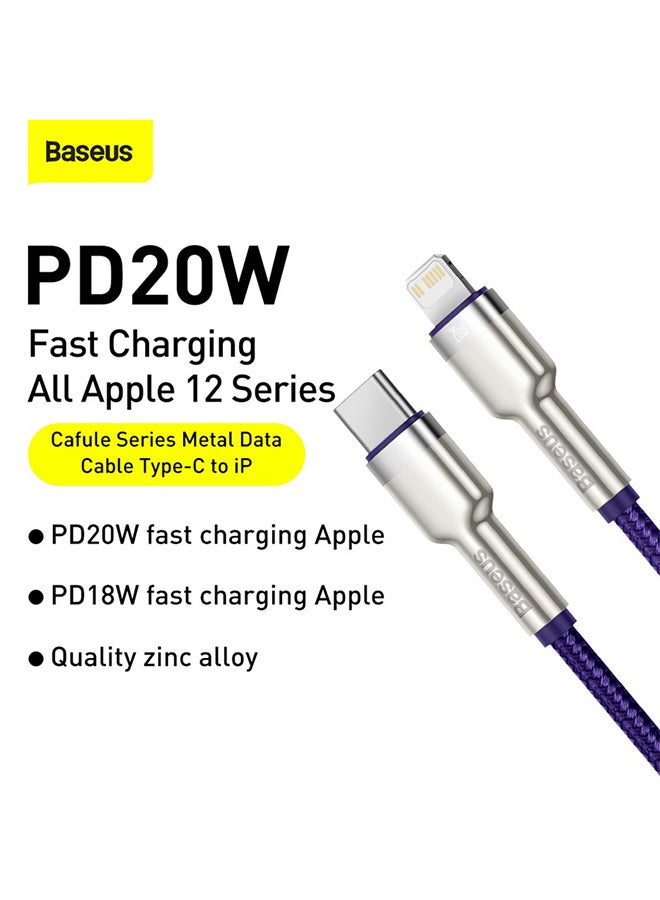 Baseus - USB C to Lightning Fast Charging Data Transfer Cable PD 20W Cafule Series Power Delivery for iPhone 14/14 Pro/13 Pro/13 Pro Max/13/13 mini, iPad 9, 12 mini/12/12 Pro , 2M Purple - Image 1